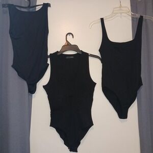Zara Trafaluc Dancer Gymnast Bundle of 3 New Black Ribbed Tank Bodysuits Small